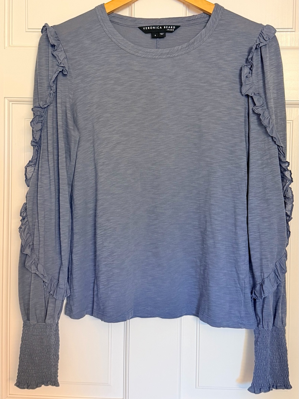 Veronica Beard Lavender Ruffle-Trim Long Sleeve Tee